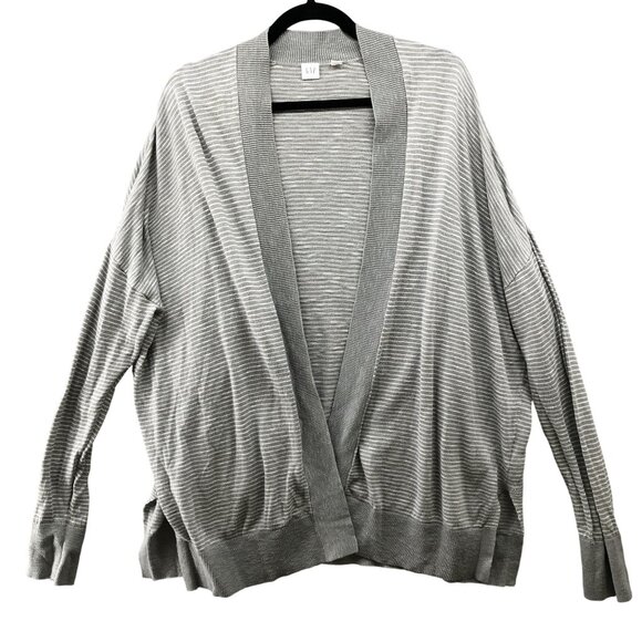 Gap Open Front Cardigan Womens XL Gray Striped Slub Knit Lightweight Side Vents - Picture 1 of 9